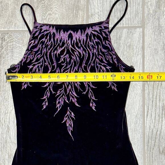 90's Purple Velvet Stretch Gown Size Small Embellished NYE Prom Fairycore‎ Maxi - Picture 10 of 11